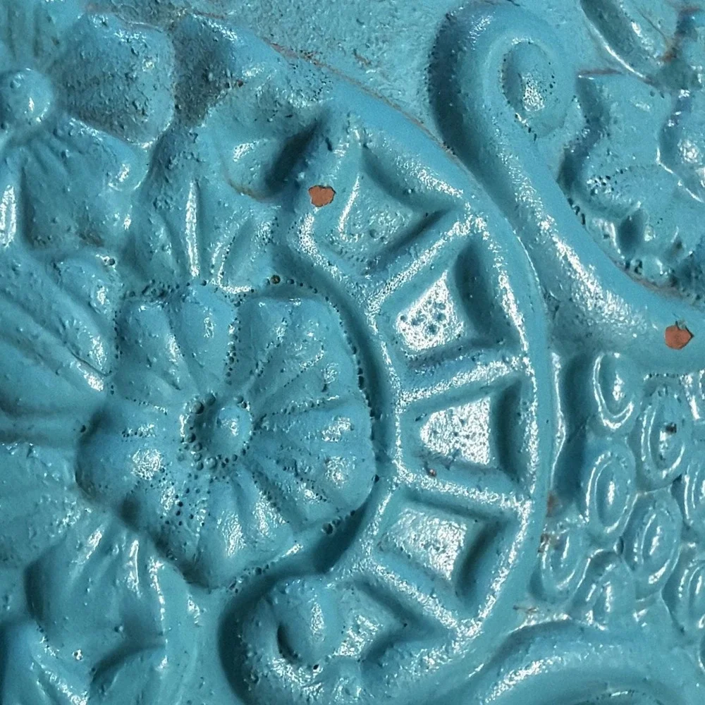 Turquoise Floral Basket Planter Cachepot Vase Cottage Decor 8